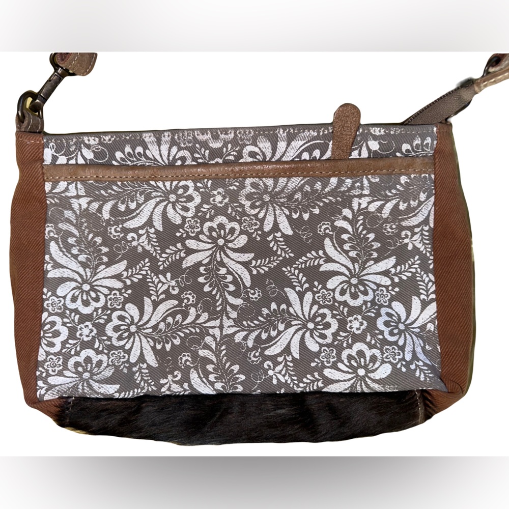 Myra Bag Florid Upcycled Canvas & Leather Small Crossbody Natural 11”x 7.5”x2”